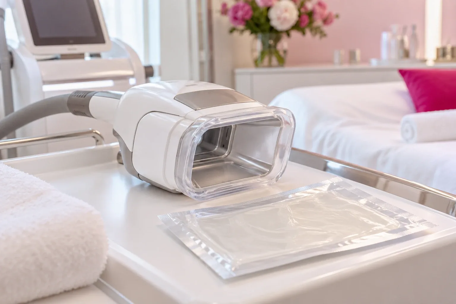 Applicateur de cryolipolyse sur un plateau
