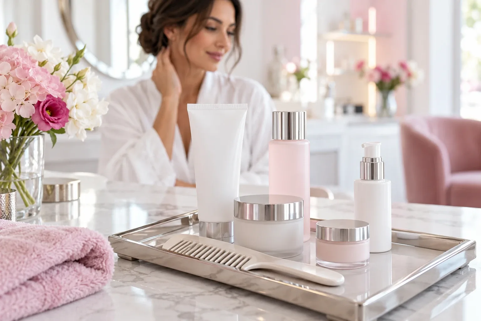 Flacon cosmétique fermé et peigne