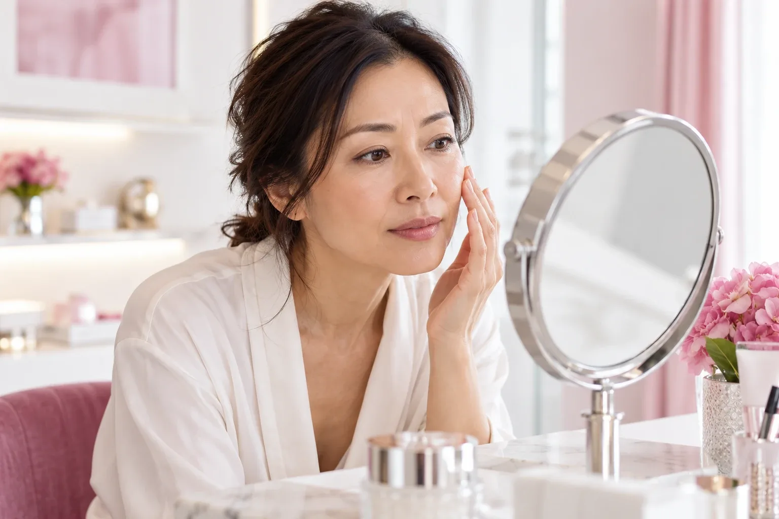 Observation de la peau dans un miroir
