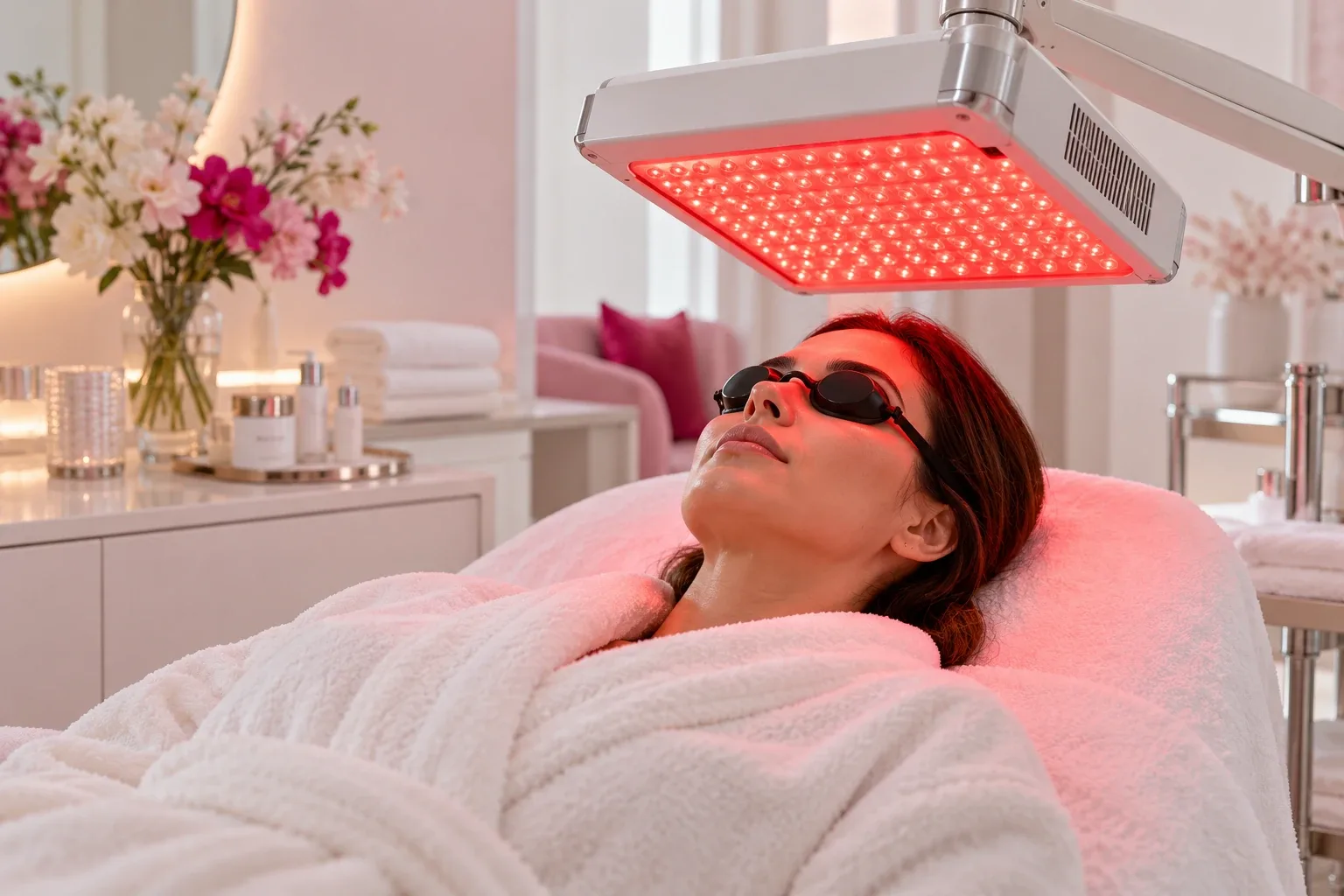 Illustration d’un soin lumineux avec protection oculaire