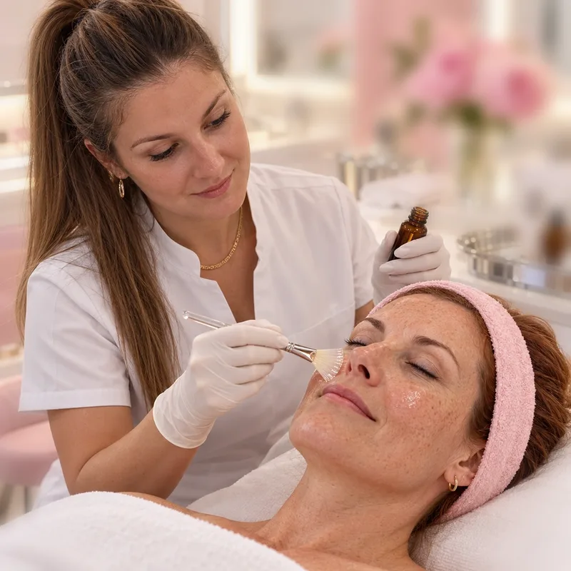 Application d'un peeling doux au pinceau — Centre Esthétique EstheMed à Nice